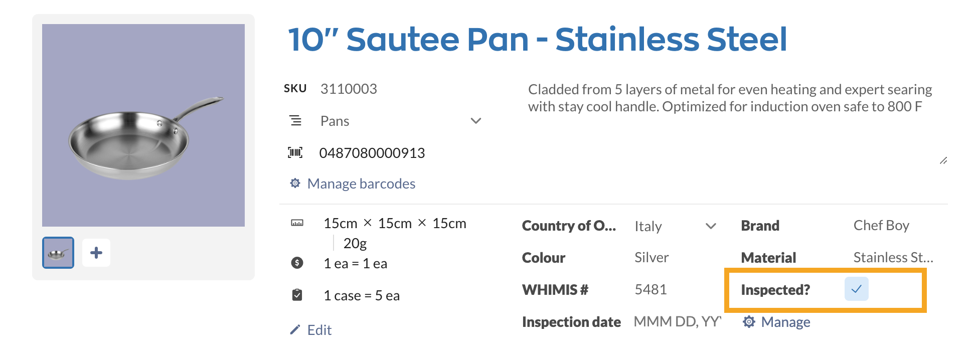 Here is an example of a checkbox custom field on a product record.