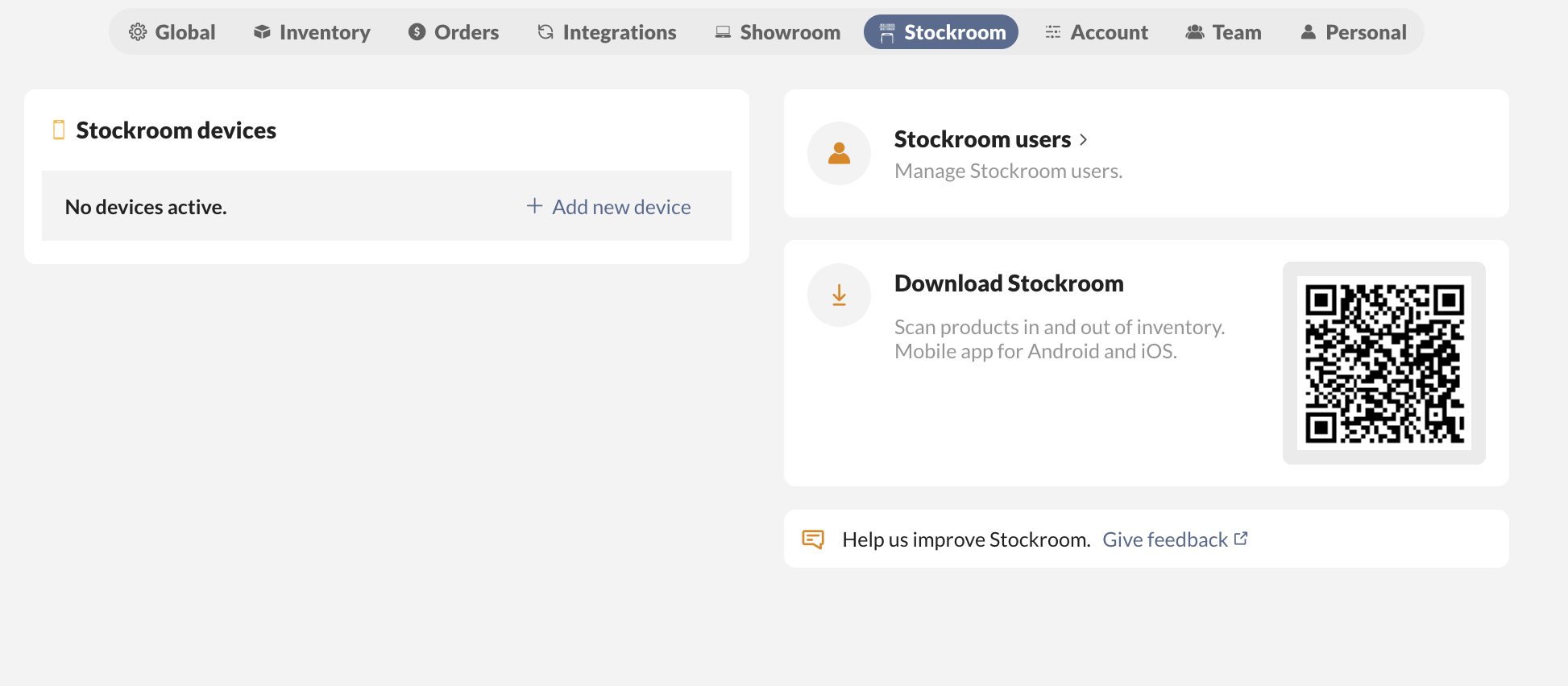 inFlow Stockroom settings