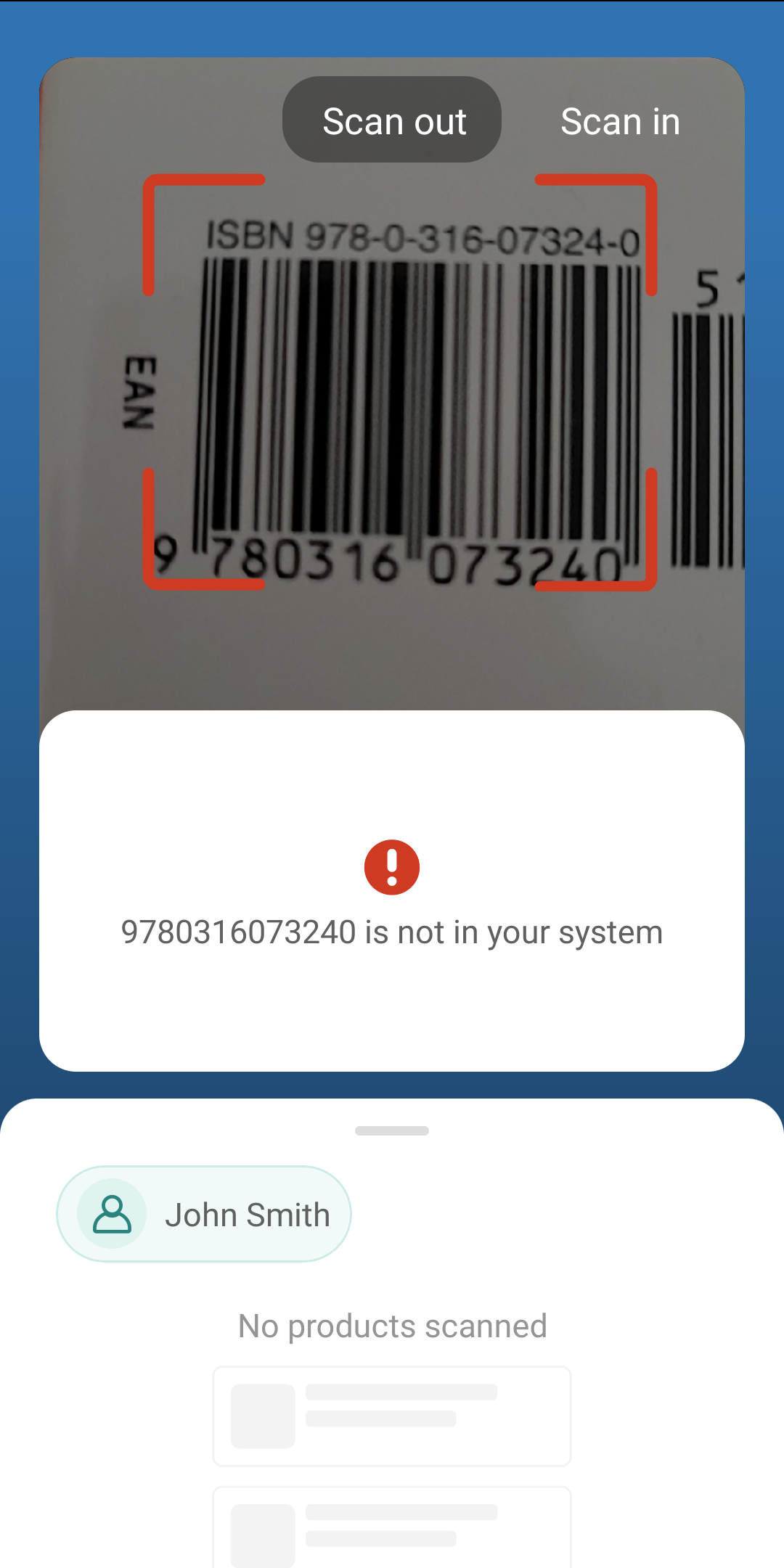 Product not found error in the Stockroom app. 